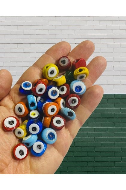 Karışık Renkli El Işçiliği Danagöz Nazar Boncuğu - 12 Adet - Küçük Boy