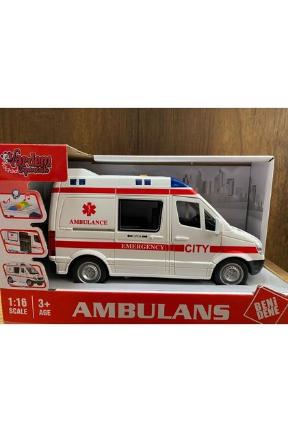 Oyuncak Ambulans Sesli Işıklı Büyük Ön Kapı Ve Yan Kapısı Açılır Oyuncak Ambulans Araba 1:16