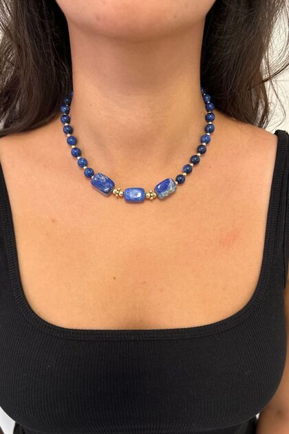 Sodalit Doğaltaş Lapis Lazuli Doğal Taş Uçlu El Yapımı Özel Tasarım Doğaltaş Kadın Kolye