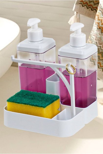 As-118 Ring Cloth Hanging Sponge Container 2x350 Ml 2-Piece Liquid Soap Dispenser