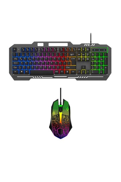105 Tuş 2'li Fare ve Klavye Set Kablolu RGB Led Işıklı Oyuncu Klavye Mouse Seti