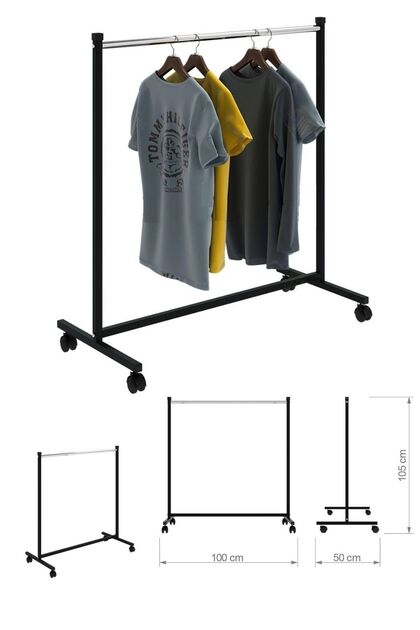 Ekonomik Tek Katlı Tekerlekli Askılık Elbise Askılığı Orta Stand