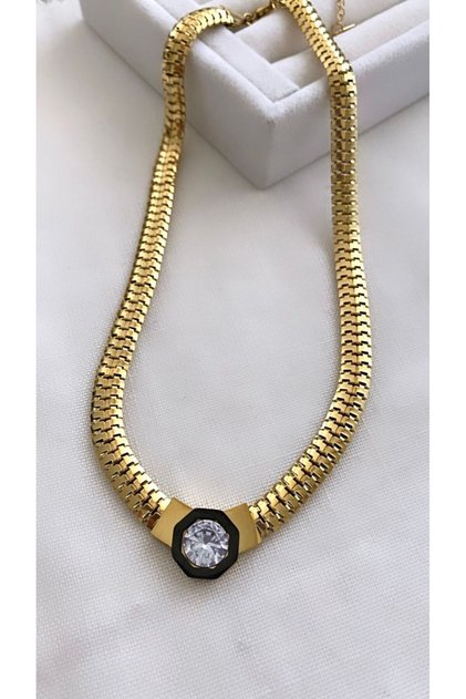Steel Thick Chain Stone Leyla Necklace