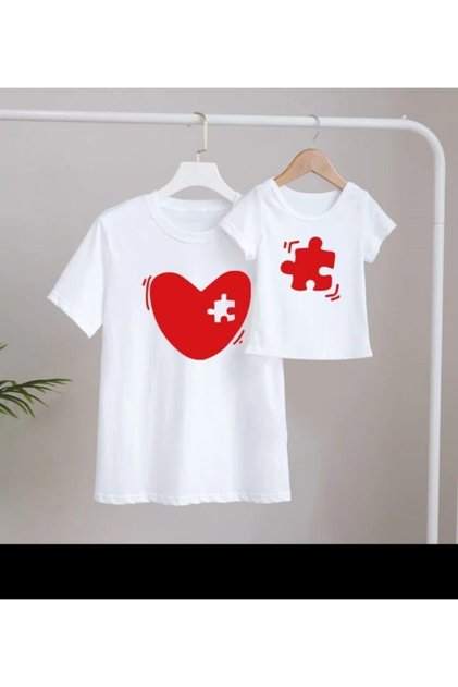 Tricou cu model puzzle inimă pentru mamă-fiică-fiu - Preț pentru un singur produs, Combinație 2 bucăți