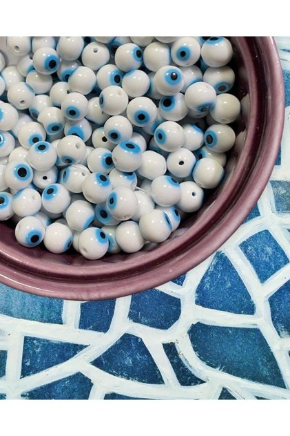 خرز عين الشر من الزجاج الأبيض مقاس 8 ملم - 12 قطعة