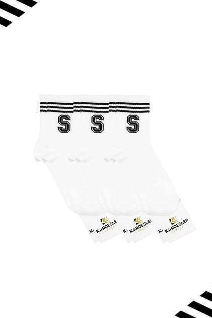 Unisex S Harfi Desenli Tenis Çorap (HARFLİ ÇORAP) 3'lü Paket