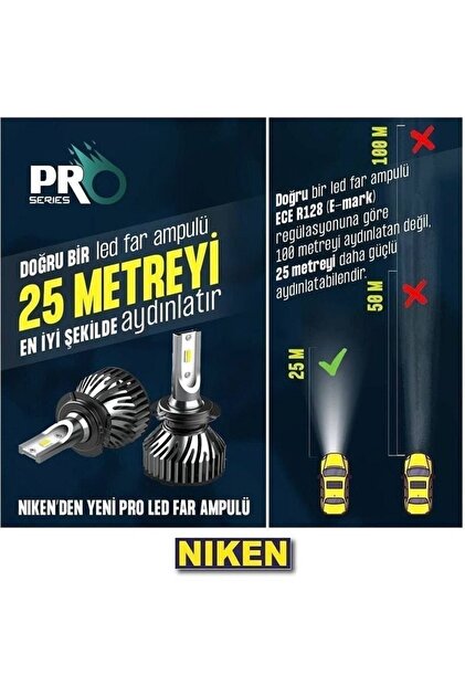 Niken Pro Seri Slim Led Xenon Far Ampulü H11 12v 6000k 8000lm
