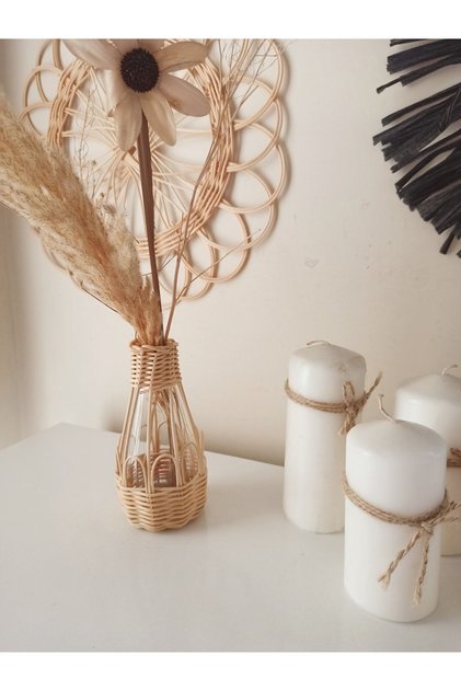 hasır bambu rattan dekoratif vazo 15 cm