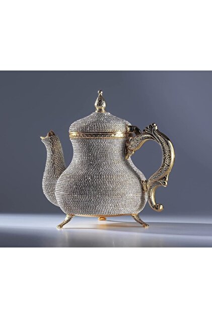 Taş Işlemeli Lüx Demlik Kristal Taşlı Bakır Demlik Çaydanlık 1500 Ml Gold - Gümüş - Renkli