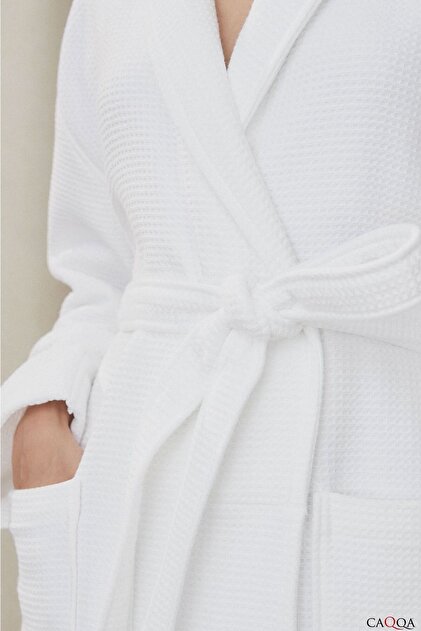 CAQQA Women's 100% Cotton 4 Season White Pique Dressing Gown & Bathrobe-  Trendyol