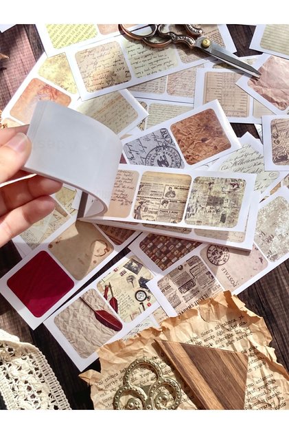 Vintage Gazete Mektup Temalı Sticker Kitapçığı 32 Sayfa Bullet Journal ve Scrapbook İçin