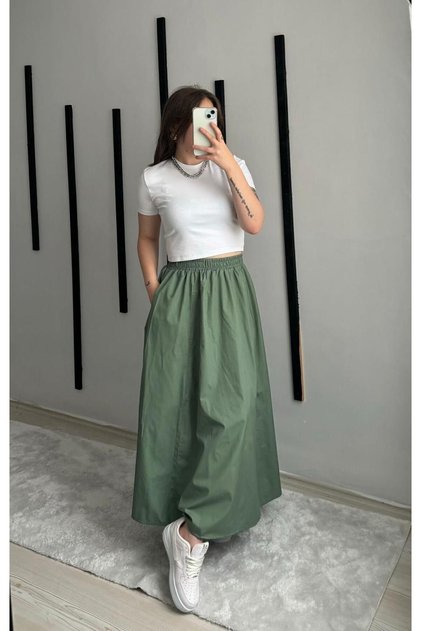 Fillet Pocket Poplin Fabric Long Skirt Unlined (90cm)