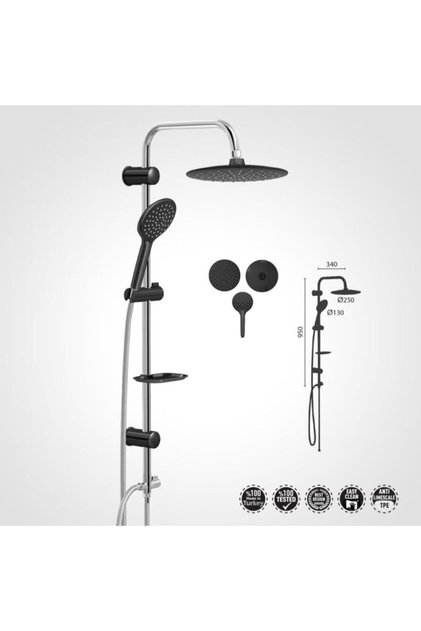 Vs5280 Siyah - Krom Tepe Yağmurlamalı Duş Seti Aqua Black