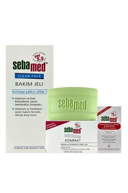 Sabun Kompakt Hassas Ciltler İçin Sabun 100gr, Clear Face Bakım Jeli 50 ml, Mini Şamp. Hed. 20 ml