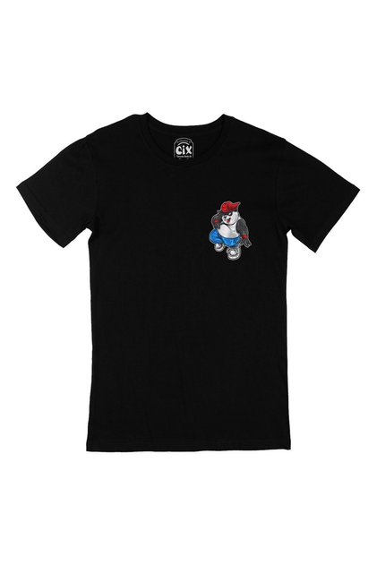 Black T-Shirt with Playing Panda Pocket Logo Design