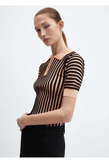 Striped polo collar sweater