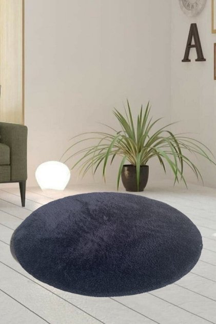 Single Round Post Plush Bath Mat Rust Gel Anti-Slip Base Black 100x100