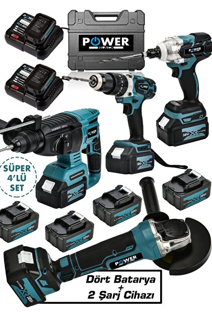 POWER BLACK 4 Lü Set 21 V 2 Ah Darbeli Matkap Bijon Somun Sıkma