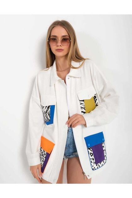 Women's White Colored Pocket Jacket Makes a Difference New Season