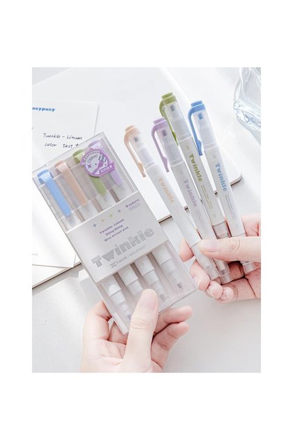 Twinkle Çift Uçlu Simli Fosforlu Kalem Seti 4'lü Paket