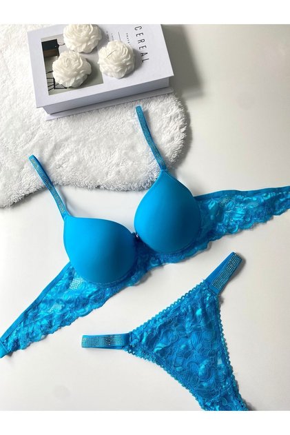 Thin Jewelled Padded Bra Set