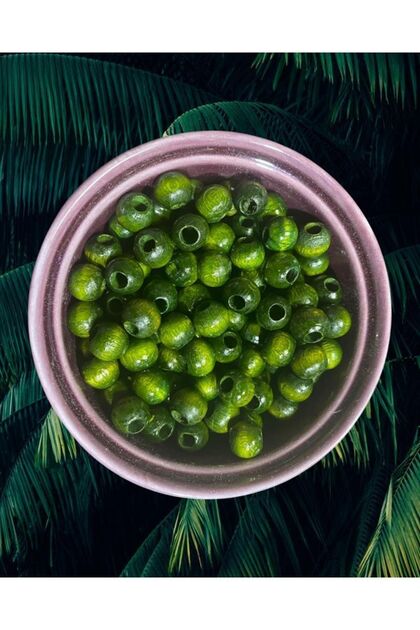 10 Mm Special Khaki Green Wooden Beads - 200 Pieces