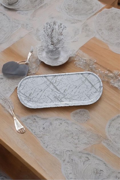 Yanpa Ticaret 32X13 cm Melamine Serving Plate with Silver Veins