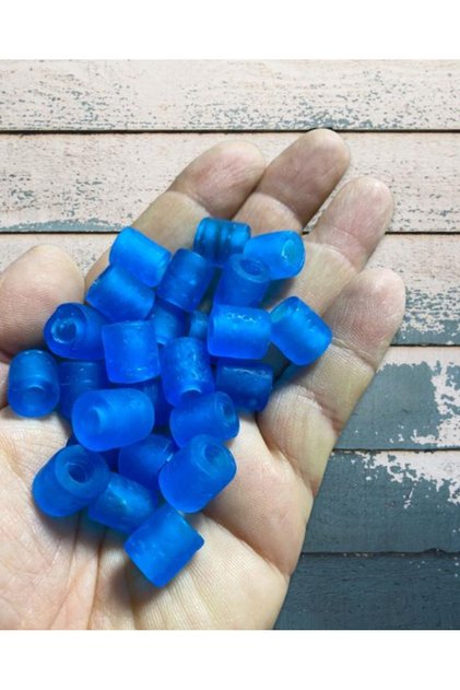 Matte Blue Decorative Handcrafted Glass Beads - ( 9 Pieces )