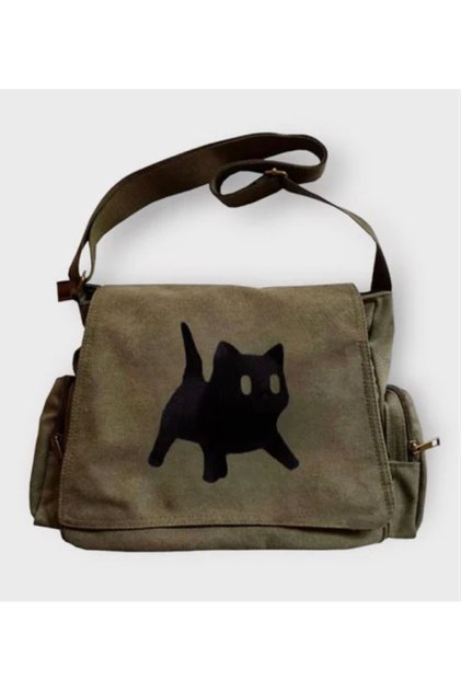Cat Printed Messenger Bag/ Bag with Adjustable Belt