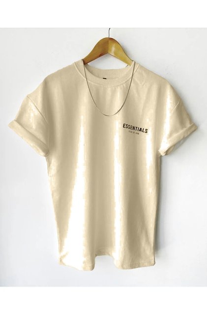 Bej Erkek Baskılı Bisiklet Yaka Kısa Kollu T-shirt