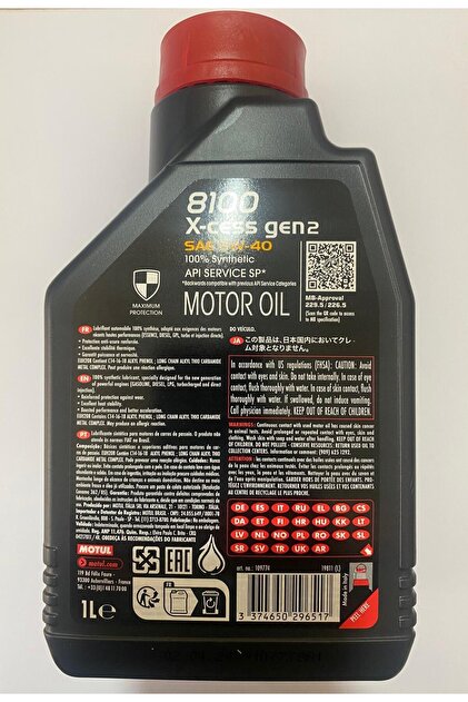 Motul 8100 X-cess Gen2 5W-40 Tam Sentetik Motor Yağı 1L ( Üretim
