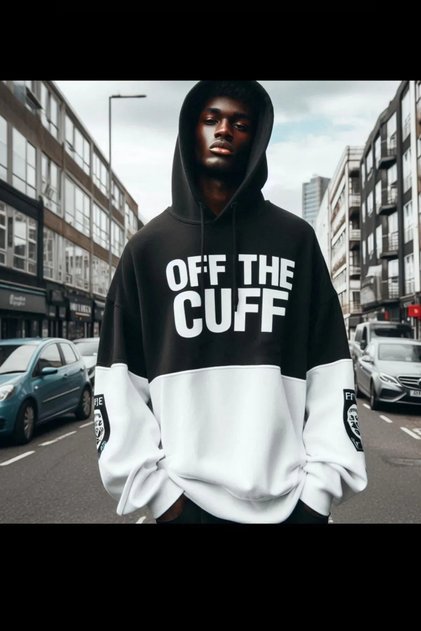 Unisex Large Size Black and White Printed Oversize Winter Hooded Sweatshirt Hoodie
