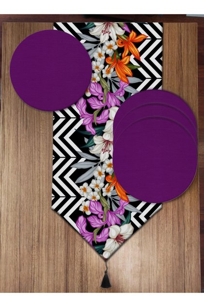 Zigzag and Keribar Flower Patterned Set of 6 Supla Runner