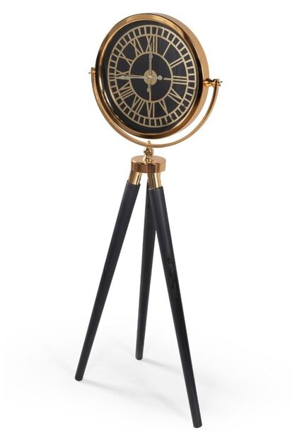 Tripod Ayaklı Saat Gold Kaplama - Ev Ofis Dekorasyonu - Modern Tasarım Saat