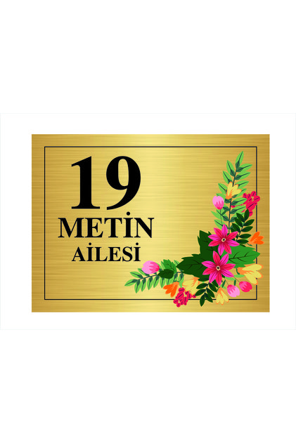 METAL KAPI İSİMLİĞİ ÇİÇEK DESENLİ GOLD METAL LEVHA ÖLÇÜ 20 X 15 CM