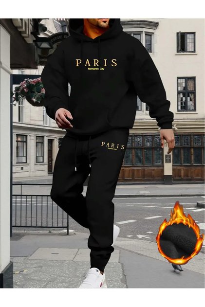 Paris Printed Top and Bottom Tracksuit Set Oversize Hooded