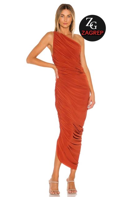 Rochie midi pentru femei, culoare cărămiziu, drapată, cu șnur, cu un singur umăr, căptușită, cu fermoar, care nu lasă vederi din interior