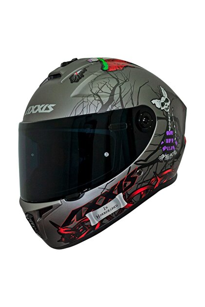 Axxis DRAKEN S HORRORLAND MAT TİTANYUM + SİYAH VİZÖR - Fiyatı