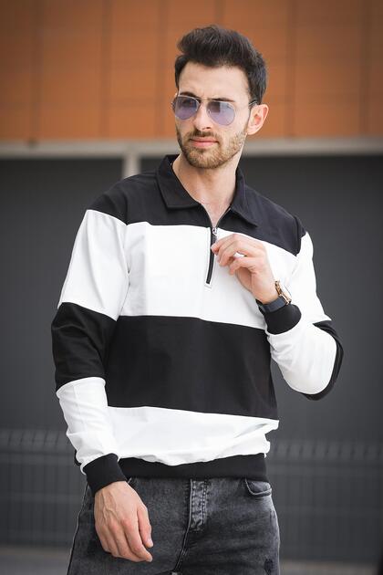 Yaounde Double Color Half Zipper Collared Men's Sweatshirt