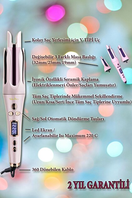 Shibowavy 3 Farklı Başlıklı Otomatik Saç Maşası (Kalın Su Dalgası