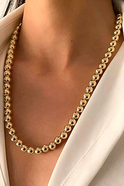 Steampunk Ball Bead Chain Necklace Gold