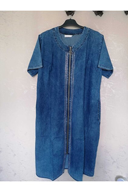 anne moda ankara Plus Size Cotton Jeans Dress- Trendyol