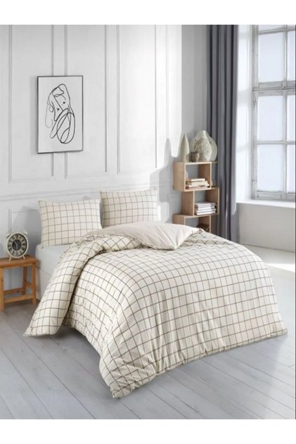 Uykulife Milk Coffee Plaid Single Duvet Cover Set (Without Badge Set)