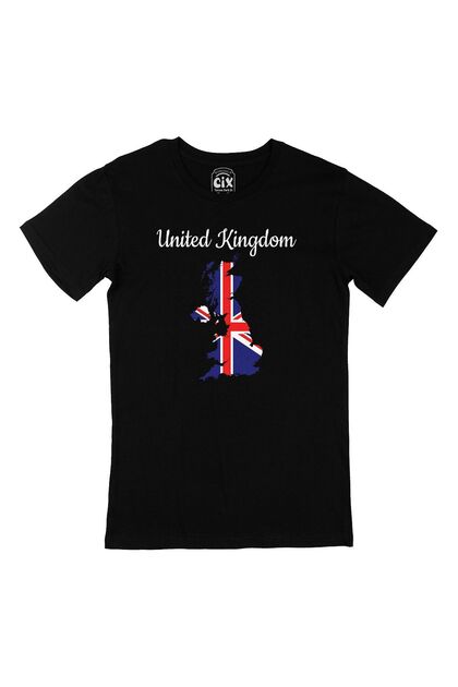 Black T-Shirt with UK Map and Flag
