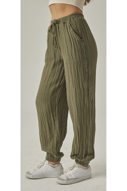 Muslin High Waist Elastic Leg Trousers