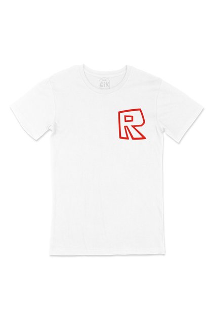 Tricou alb Roblox R cu design logo de buzunar