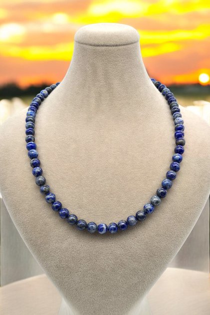 Lapis Lazuli Real Natural Stone Necklace 6 mm Elegant (Perfect Gift, Birthday