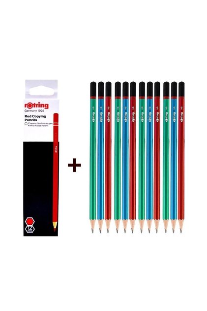 Mercanlı Kurşun Kalem 12 li + Rotring Kırmızı Kopya Kalemi 12 li