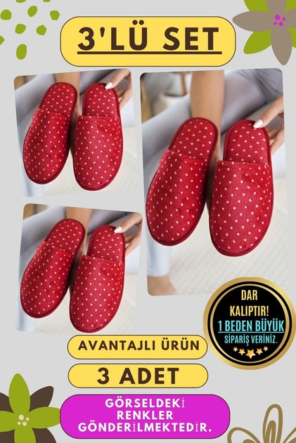 3’lü Paket Kadın Kışlık Terlik Günlük Ev Terliği Misafir Çeyiz Bohça Gelin 3lü Terlik Seti
