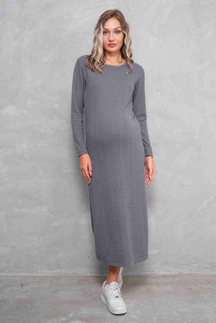 Pregnant and Maternity Long Sleeve Hair Mesh Print Dress